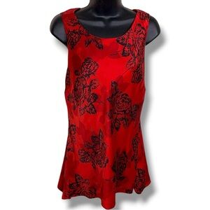 Size 10 Reba Red Silk Floral Sleeveless Blouse Tunic Top Lined